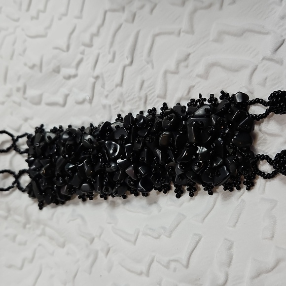ANTIQUE HAND MADE BLACK BEADED TURMALINE BRACLET  7" - Picture 1 of 8